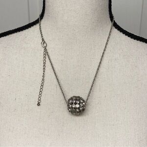 VTG Y2K large rhinestone ball pendant in gunmetal setting on silver tone chain